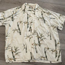 Paradise Found Mens Shirt 2XL White Bamboo  Hawaiian Button Up Short Sleeve