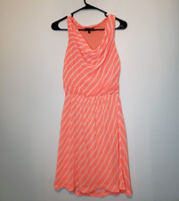 Express Womens XS Mini Dress Draped Neckline Striped Neon Orange Sleeveless 
