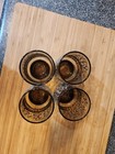 4 vintage Libbey Prado tawny brown glass tumblers w/ raised white scroll design — photo 5