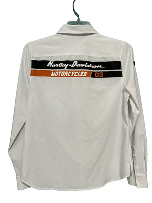 Harley-Davidson Performance Womens White Long Sleeve Button Up Shirt Logo Sz Med