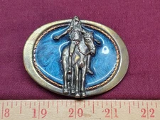 Vtg Great American Buckle Co 1982 End of the Trail Indian on Horse Enameled Big