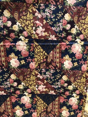 Vintage Fabric 37,5  X 46  Richloom Rust Blue Green Tan  Faux-Patchwork-Quilt