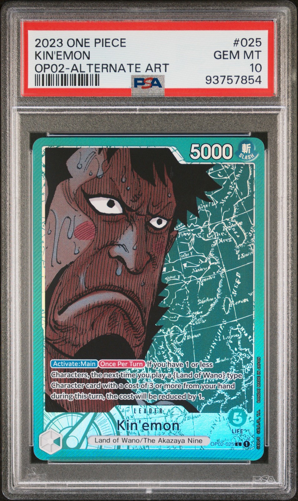 2023 ONE PIECE OP02-PARAMOUNT WAR ALTERNATE ART #025 KIN'EMON PSA 10
