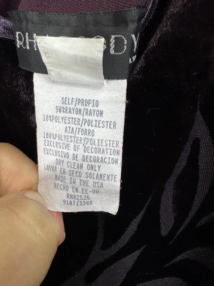 Maxi Vestido Vintage Años 90 Y2K Talla 10 Grande Púrpura Terciopelo Burnout Manga Larga Foto 4 de 4