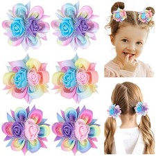 6PCS Hair Bows for Girls, Flower Hair Clips Rainbow Hair Accessories for Girl...