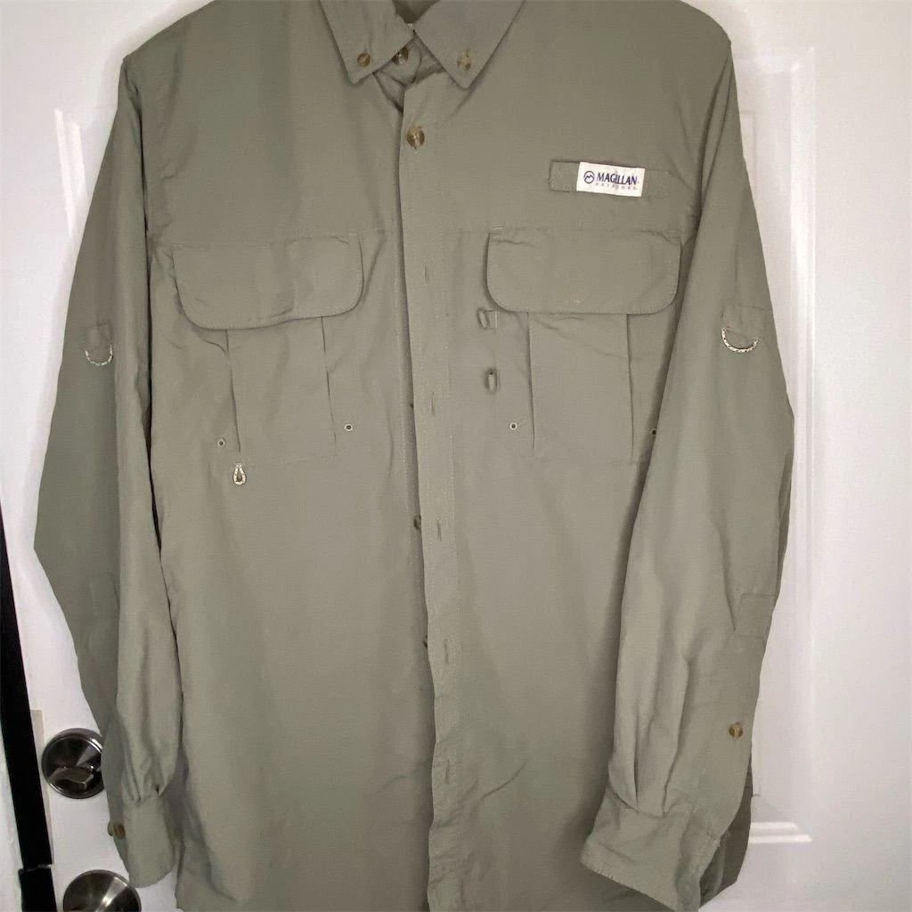Magellan Outdoors Men's Green/Gray Long Sleeve Fishing Shirt Size S