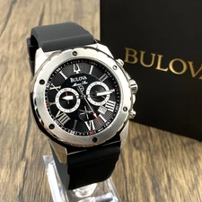 Bulova Marine Star Men's Watch Black Dial Black Strap Quartz Men's Watch 98B127