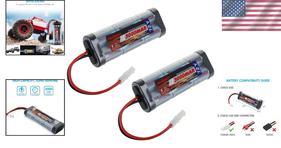 Reliable 7.2V 3000mAh NiMH Battery Pack for Enhanced RC Performance - 2 Pack - Image 2 of 4
