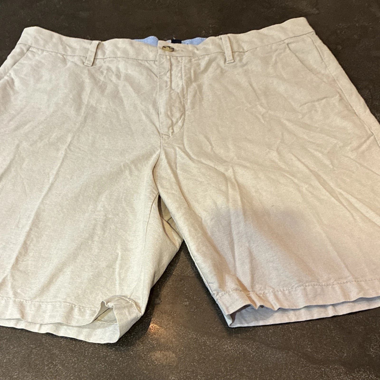 IZOD Men's Beige Cotton Chino Shorts Solid Flat Front Button Slash Pockets