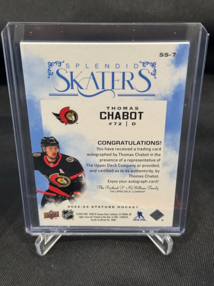 Thomas Chabot 2022-23 UD Stature Blue Splendid Skaters SSP #2/3 RARE - Image 2 of 2