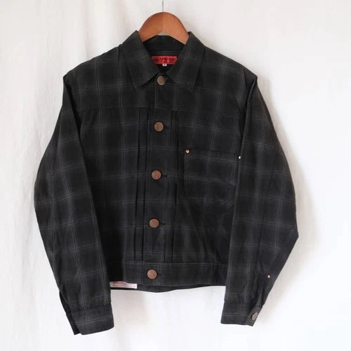 EVISU YAMANE 1ST Type Shadow Check Tracker Jacket Size 38 M Black Made in Japan image 2