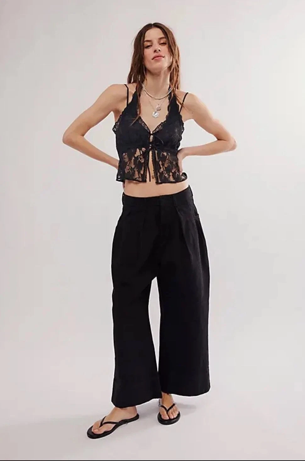 Free People Black Chino Trouser UK 10 /US 6 Sweet Talk Baggy Pants Ankle Cropped