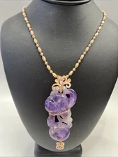 Rose Gold Plated 925 Silver Ball Moon Diamond Cut Chain & Purple Jade Pendant