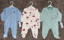 Carter's Lot Of 3 Footed Sleepers Pajamas Baby 3 Months Cotton Blue Green Red