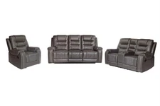 Hybition PU Leather Manual Recliner Sofa Set 3 Pieces Living Room Set  Gray