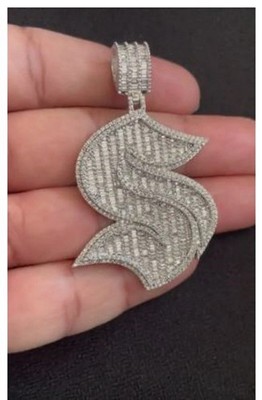 5Ct Baguette Round Cut Moissanite Men's Custom English S Letter Pendant Silver