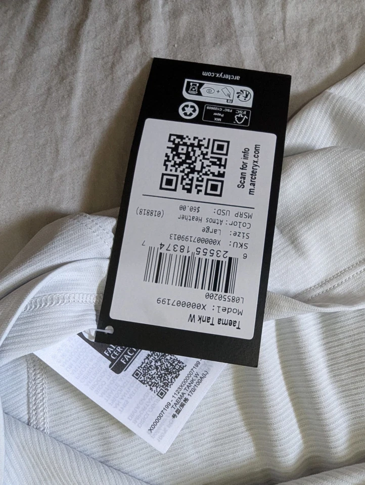 Camiseta sin mangas ARC'TERYX Taema Performance en gris jaspeado Atmos talla grande nueva con etiquetas Foto 4 de 4