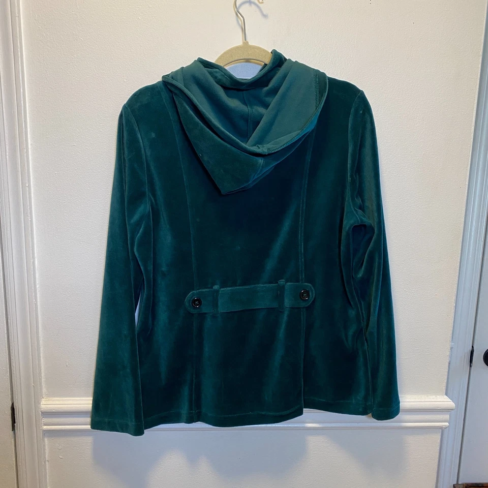 Velour Hoodie Jacket Teal Zip Front Cozycore Soft Fit Style & Co Sport L - Image 2 of 4