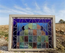 Antique Stained Glass Window, Architectural Leaded Glass, Rectangular Window A29