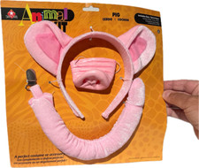 ADULT PIG KIT Rubber Snout Nose Pink Clip Tail Ears Headband Hat Mask Set Piglet