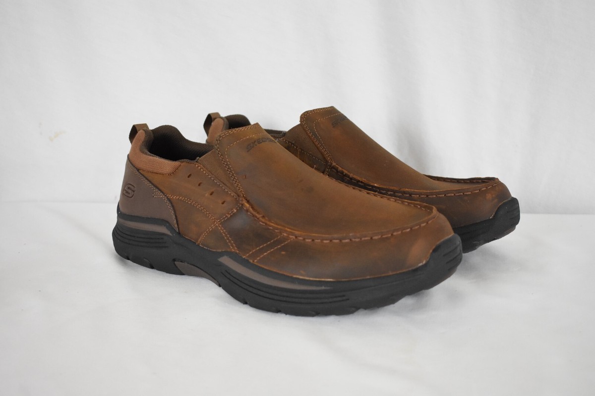 Skechers Mens Relaxed Fit Seveno Shoes Brown Leather Slip On 66146