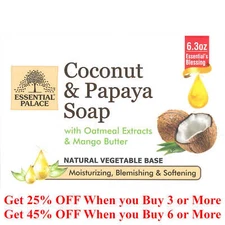 Coconut & Papaya with Oatmeal Ext Mango Butter Soap Bar Halal 100% Vegan 6.3 OZ