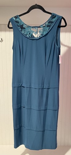 Set abito e giacca blu Maya Brooke nuovi con etichette 2 pz taglia 10 paillettes pizzo $130 - Foto 6 di 10