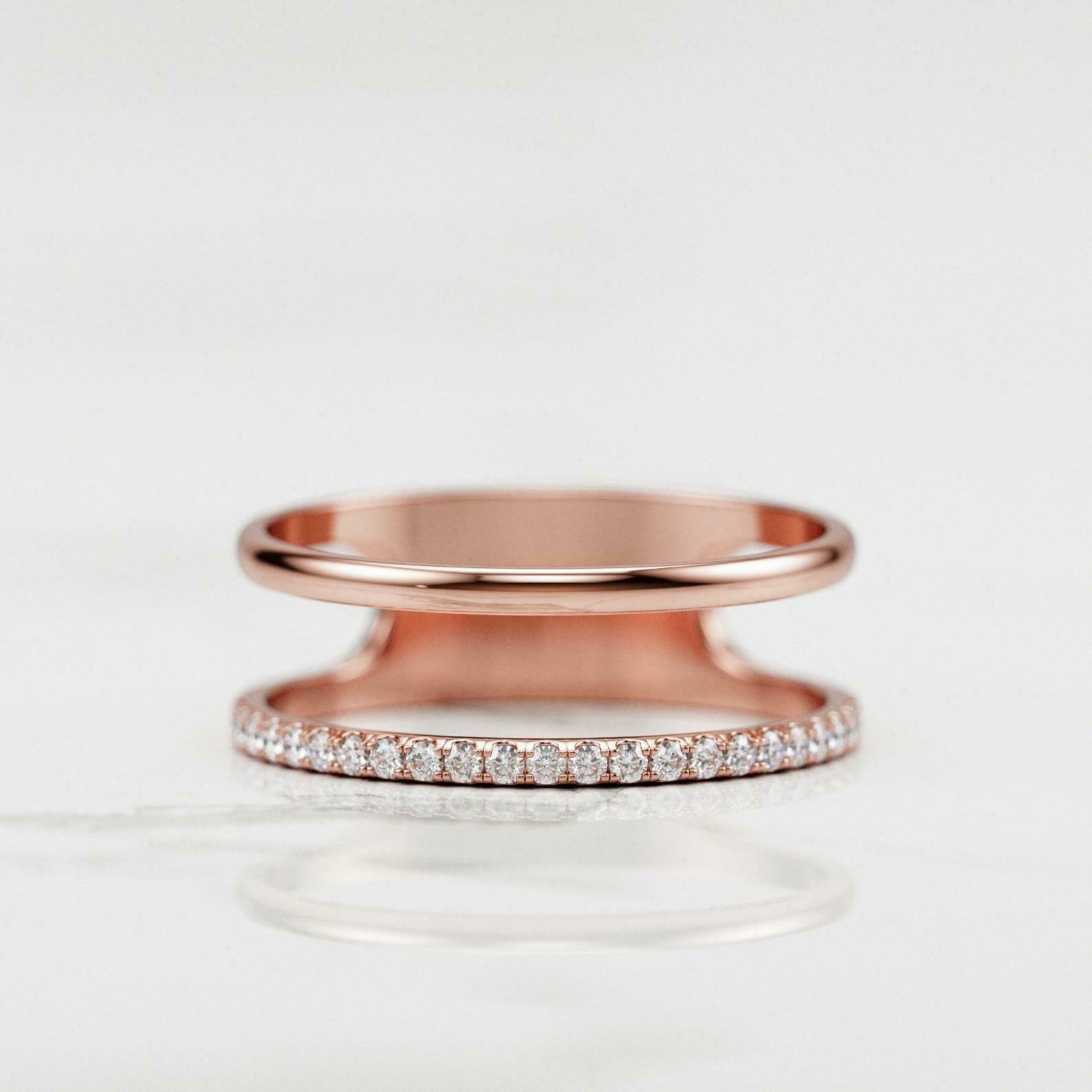 Double Row Open Wedding Ring Band 1.65ct Lab-Created Moissanite 14k Gold Plated