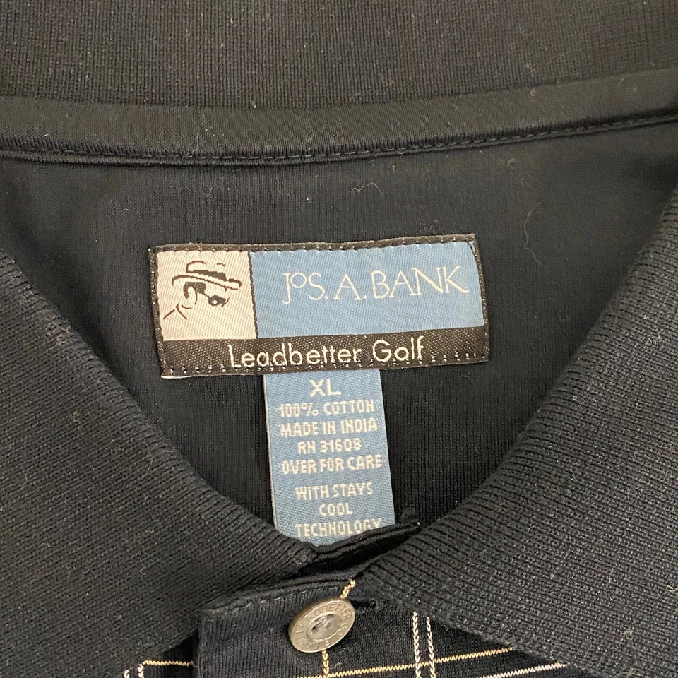 Camisa polo de golf Jos A Bank Leadbetter para hombre XL negra a cuadros logotipo de algodón Foto 2 de 4