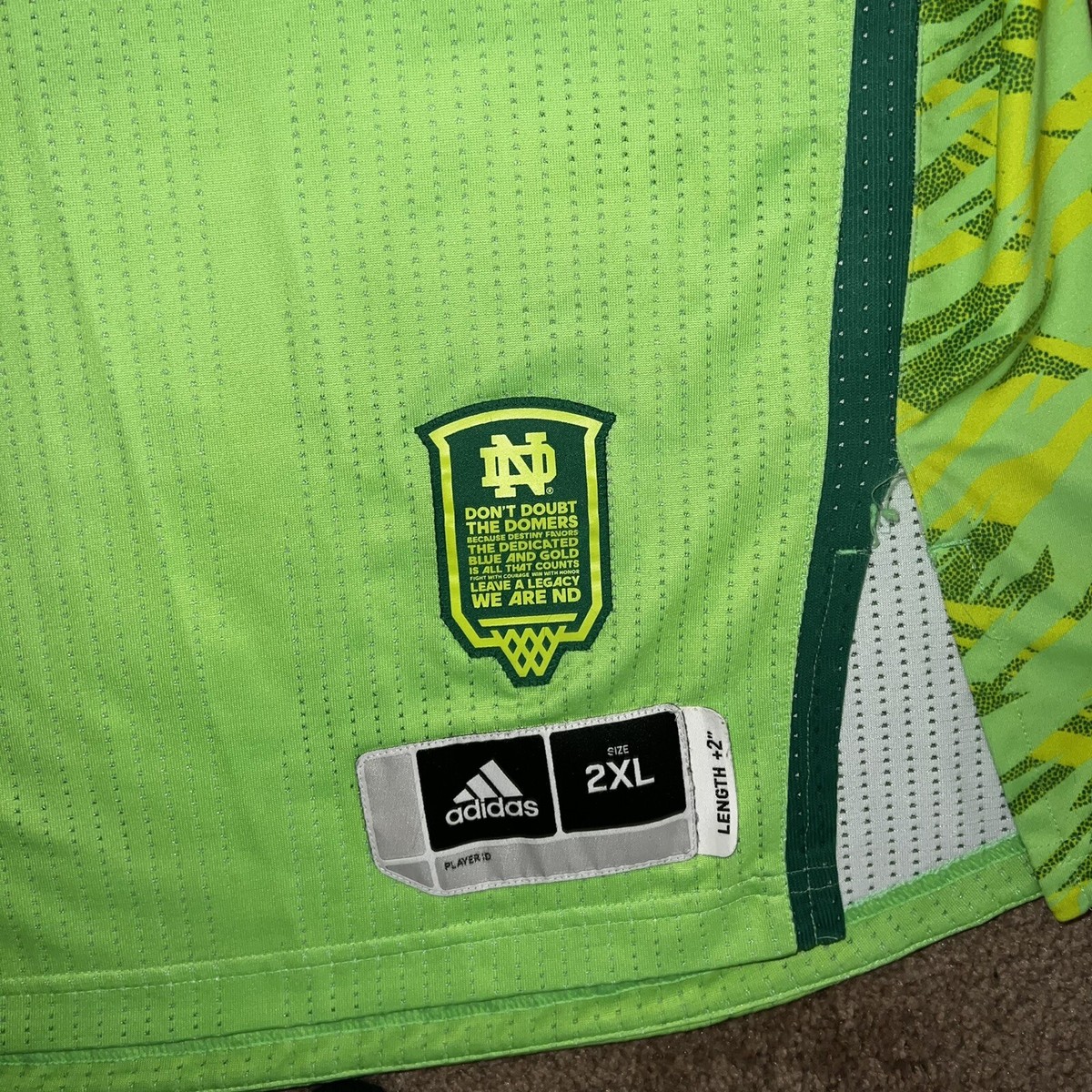 adidas NOTRE DAME バスケットボールユニフォーム XL Adidas Notre Dame Big East Premier Green Game Issued