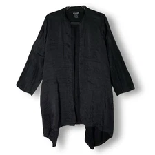 Citron Silk Blend Cardigan Duster Sz M Black Long Open Lagenlook Minimalist