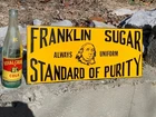 VINTAGE "FRANKLIN SUGAR" EMBOSSED METAL ADVERTISING SIGN (18.5"x 7.5") NEAR MINT