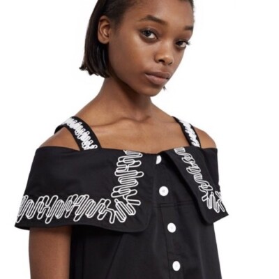 NWT Opening Ceremony Embroidered Off The Shoulder Dress in Black - Size 2 |  eBay