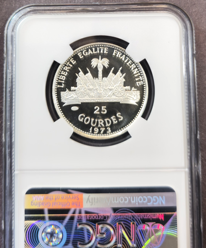 1973 HAITI SILVER 25 GOURDES WORLD CUP SOCCER NGC PF 69 ULTRA CAMEO GEM PROOF - Picture 2 of 3