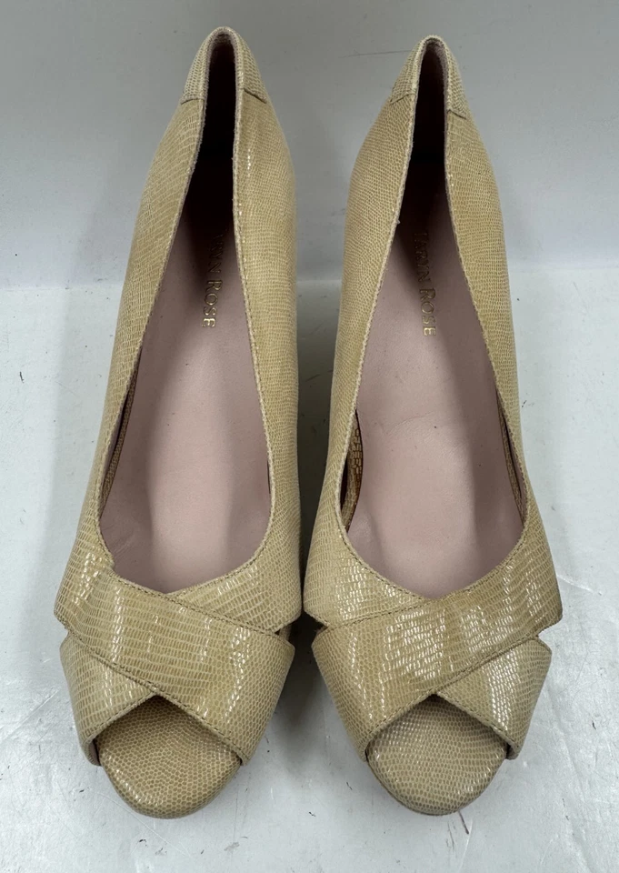 Taryn Rose Shoes Women's 9 Tan Leather Snake Print Open Toe Wedge Heel - Image 4 of 4