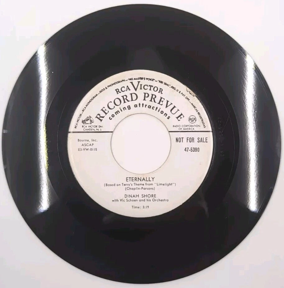 Dinah Shore Eternally Blue Canary 7" Vinyl Record White Promo RCA Victor - Image 2 of 2
