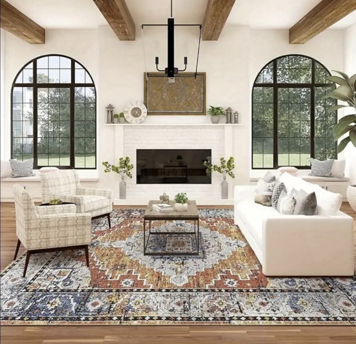 Boho Moroccan 6x9 Faux Cashmere Rug Machine Washable