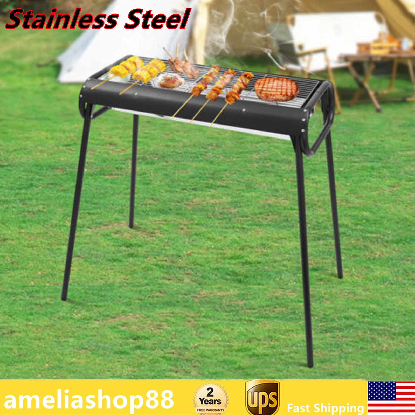 Outdoor Barbecue Portable Charcoal Grill Stainless Steel Camping BBQ Grill NEW