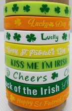8 pcs St. Patrick's Day Bracelets Silicone Wristband Irish Multicolor Lucky NEW