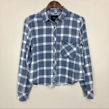 Rails Dana Cropped Plaid Shirt Women’s Size S Button Front Midnight Grid Tencel