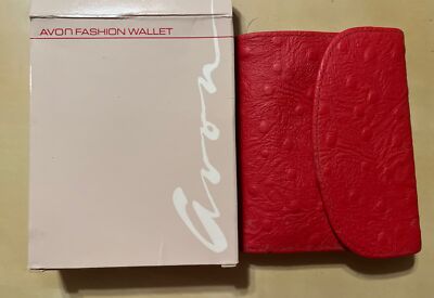 Avon Women s Fashion 1987 Red Faux Ostrich Fold Over w/ Card Holder Wallet VTG