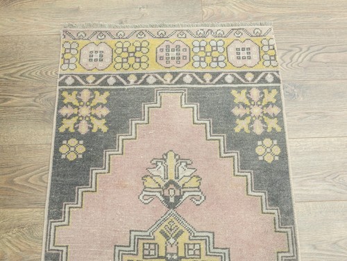 Blush Pink Oushak Runner Rug 2.4x7.2 ft – Butter Yellow – Japandi Cottage Decor - Picture 7 of 12