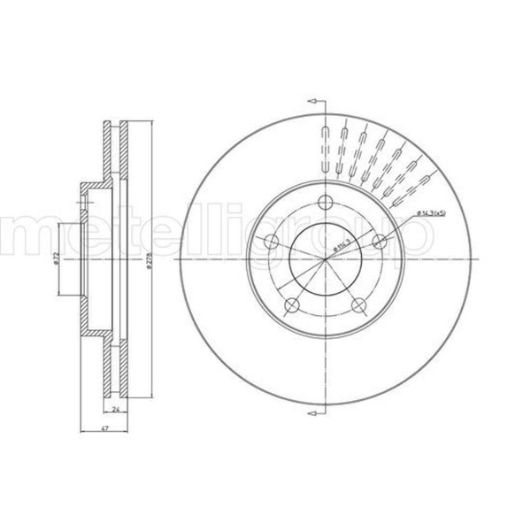 Metelli 2X Bremsscheibe Vorne Ø278 Mm BelüFtet FüR Ford Maverick Mazda Tribute-image