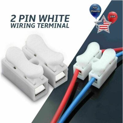 White 2P Quick Splice Lock Wire Terminals Electrical Connectors CH2 10-100PCS