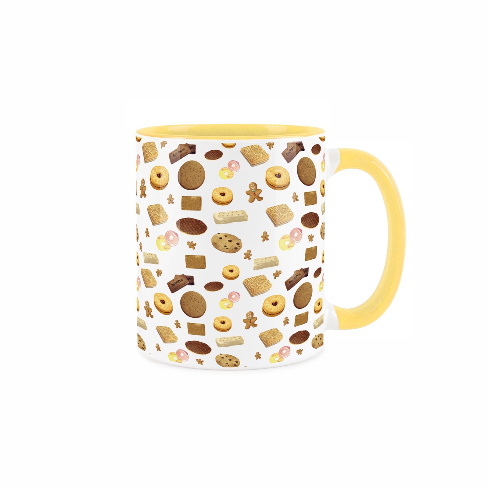 British Biscuits Ceramic Mug - Novelty Cookie Print - Yellow Mug Gift/Present