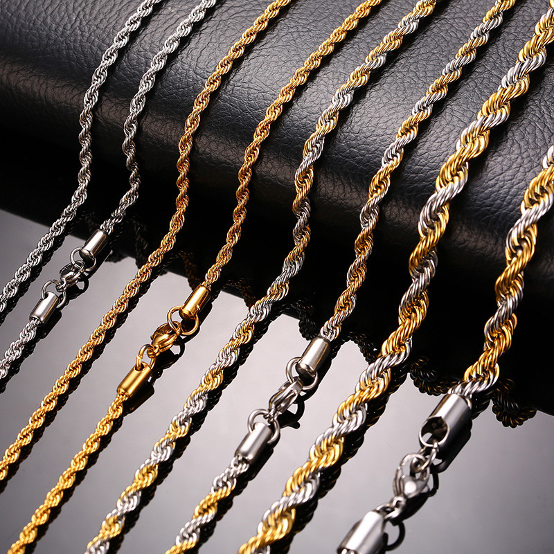 Man Necklace Chain Twist Rope Curb Link Stainless Steel 20/22