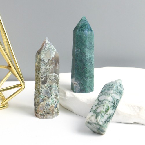 Moss Agate Geode Obelisk Polished Point Crystal Tower Natural Gemstone Healing - Picture 4 of 13