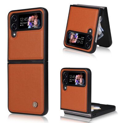 Simple Solid Color PU Leather Shockproof Phone Case For Samsung Galaxy Z Flip 4