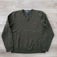 Polo Ralph Lauren Sweater Mens Large Olive 100 Lambswool V Neck Pony Pullover