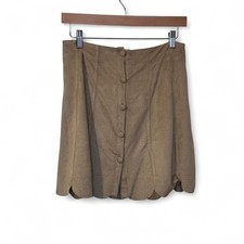 Brown Suede Like Scallop Hem Western Country Boho Mini Skirt